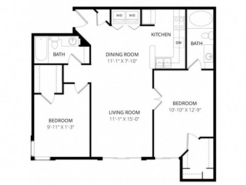 Floor plan for 2 beds, 2 baths, 903 sqft